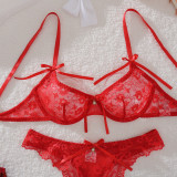 Women See-Through Lace hollow backless sexy lingerie Two Pieces