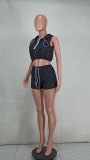 Women'S Fashion Casual Half Zip Hooded Sleeveless Two-Piece Shorts Set Women'S Clothing