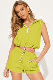 Women'S Fashion Casual Half Zip Hooded Sleeveless Two-Piece Shorts Set Women'S Clothing