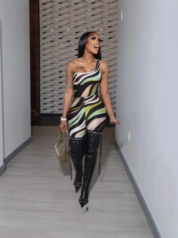 Women Sexy One-shoulder Jumpsuits