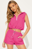 Women'S Fashion Casual Half Zip Hooded Sleeveless Two-Piece Shorts Set Women'S Clothing