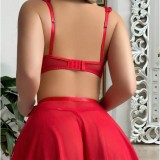 Women Red Temptation Rose Embroidery Suspender Sexy Lingerie