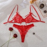 Women See-Through Lace hollow backless sexy lingerie Two Pieces