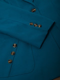 Women Blue Elegant Turndown Collar Maxi Blazer
