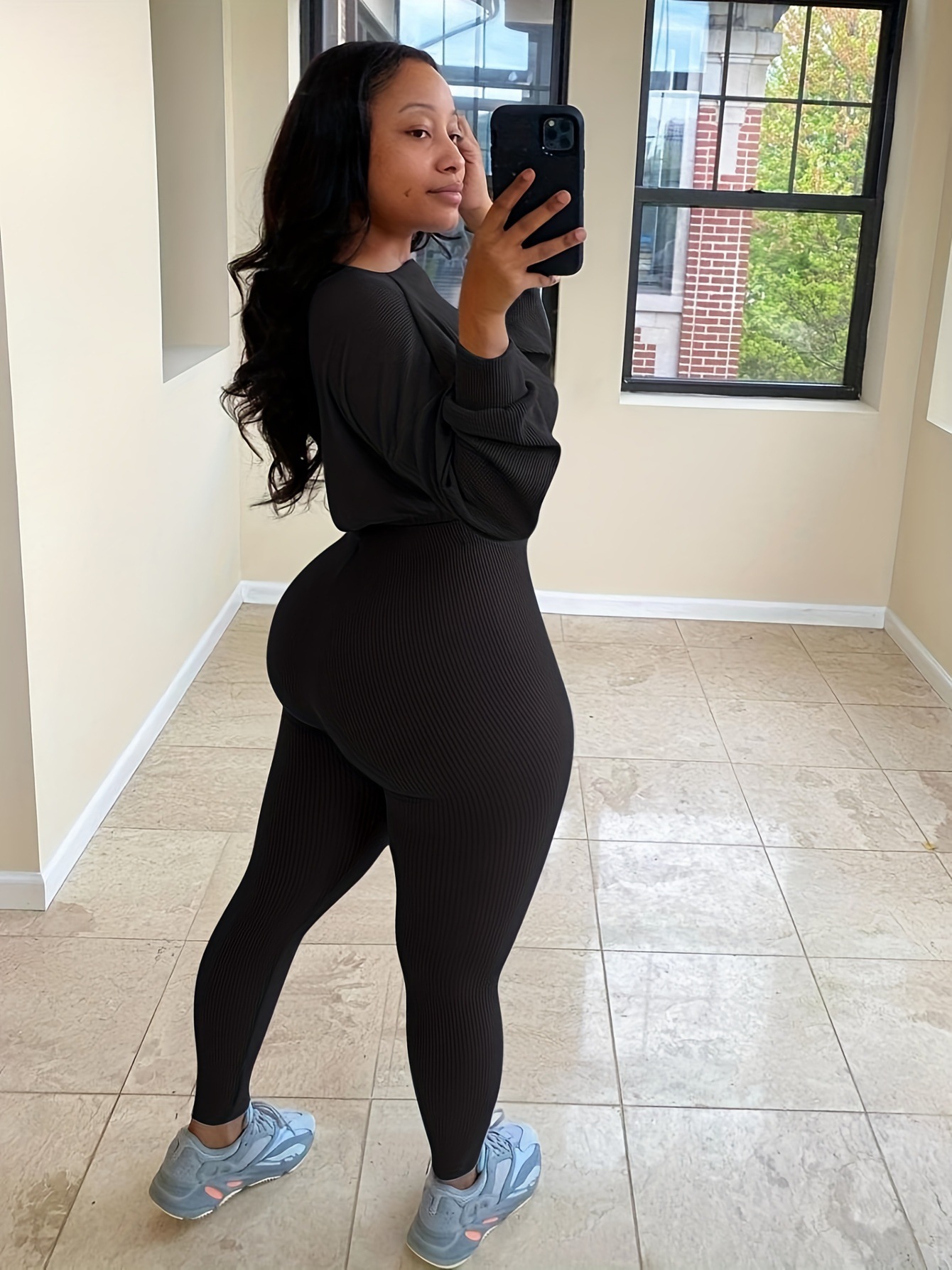 Women Letter Print Round Neck Long Sleeve Top and Long Pants Two-piece Set