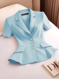 Women Solid Single-breasted Multi-button Turndown Collar Elegant Blazer