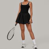 Women Contrast Color Fake Two-piece Sports Outdoor Running Fitness Tennis Dress