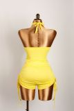 Women sexy Halter Neck sleeveless Top lace and shorts two-piece set