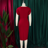 Plus Size African Round-Neck Short-Sleeve Chic Elegant Ol Bodycon Dress