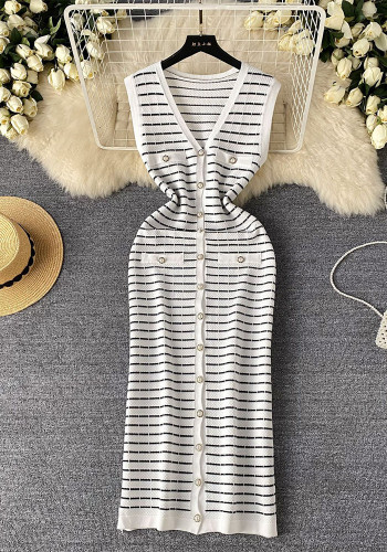 Women Striped Summer High-end Casual Knitting Maxi Sundress