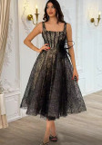 Women French Retro Summer Suspender Maxi Fishbone Lace Dress