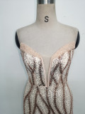 Fishbone Slim Waist Heart Neck Sequin Evening Dress Luxury Formal Party Gown