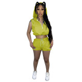 Women'S Fashion Casual Half Zip Hooded Sleeveless Two-Piece Shorts Set Women'S Clothing