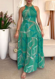 Women Halter Neck Sleeveless Sexy Print Dress