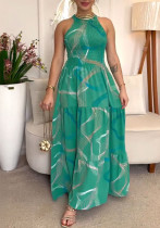 Women Halter Neck Sleeveless Sexy Print Dress