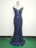 Fishbone Slim Waist Heart Neck Sequin Evening Dress Luxury Formal Party Gown