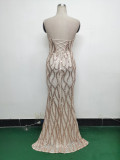 Fishbone Slim Waist Heart Neck Sequin Evening Dress Luxury Formal Party Gown