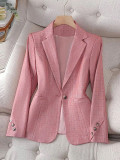 Women Solid Turndown Collar Blazer