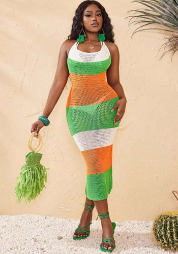 Women Color Block Knitted Beach Dress