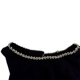 Fashion Sexy V-Neck Low Back Pearl Straps Evening Gown