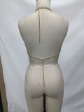 Hollow-Out Low Back Beaded Bikini Top Halter Neck Body Chain