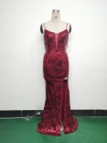 Women cross Lace-Up fishtail evening dress Formal Party evening dress