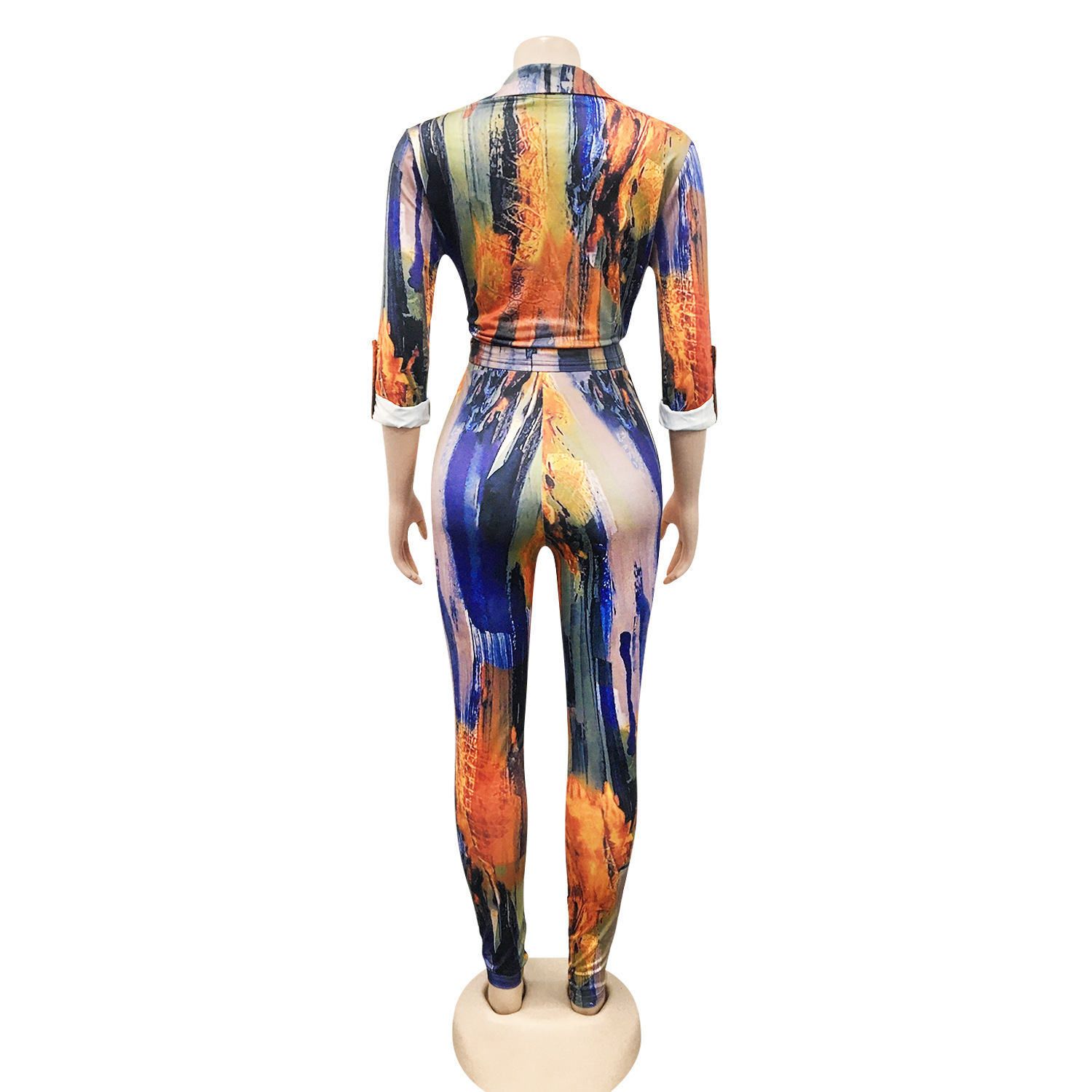 Printed V-Neck Long-Sleeve Pants Set