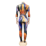 Trendy Print V-Neck Long-Sleeve Two-Piece Pants Set