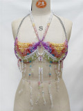 Multi-Color Beaded Halter Neck Layered Strapless Bralette