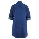 Plus Size Women's Loose Casual Denim Long-Sleeve Dress