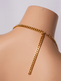 Hollow-Out Beaded Chain Halter Neck Low Back Body Jewelry Top