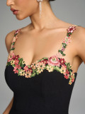 Summer Chic Sexy Floral Embroidered Strap Slim Waist Bodycon Gown Dress