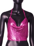 Metallic Sequin Halter Neck Low Back Clubwear Vest