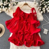 Layered Ruffle Bell-Sleeve Chiffon Blouse Trendy Loose Top