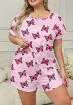 Summer Two-Piece Lounge Set Plus Size Casual Butterfly Pajamas