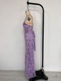 Spring Summer Fashion Sexy Sleeveless Low Back High Slit Gown