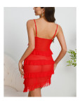 Multi-Layer Lace Trim Mesh Strap V-Neck Pearl Pendant Sleepwear Nightdress