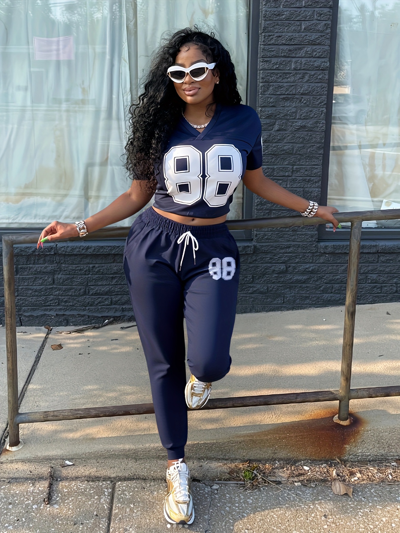 Casual Sporty Print Short-Sleeve Two Piece Pants Set