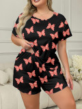 Summer Two-Piece Lounge Set Plus Size Casual Butterfly Pajamas