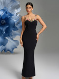 Summer Chic Sexy Floral Embroidered Strap Slim Waist Bodycon Gown Dress