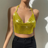 Metallic Sequin Halter Neck Low Back Clubwear Vest