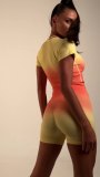 Seamless Tight-Fitting Yoga Set Gradient Long-Sleeve Workout Two-Piece Shorts Set