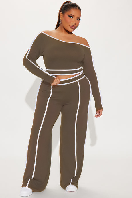 Casual Stretch Patchwork High-Waist Wide-Leg Pants & Long Sleeve Top Two-Piece Set