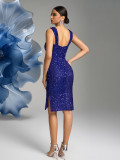 Asymmetric Strap Sequin Cutout Sexy Bodycon Party Gown Dress