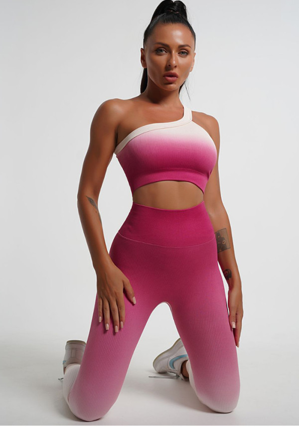 Seamless Tight-Fitting Yoga Set Gradient Long-Sleeve Workout Two-Piece Shorts Set