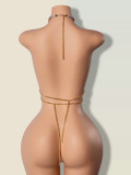 Gemstone Body Chain Low Back Halter Neck Beaded Strapless Top