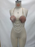 Hollow-Out Low Back Beaded Bikini Top Halter Neck Body Chain