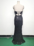 Women cross Lace-Up fishtail evening dress Formal Party evening dress