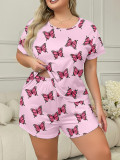 Summer Two-Piece Lounge Set Plus Size Casual Butterfly Pajamas