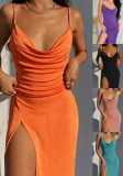 Spring Chic Slit Strap Sexy Midi Dress